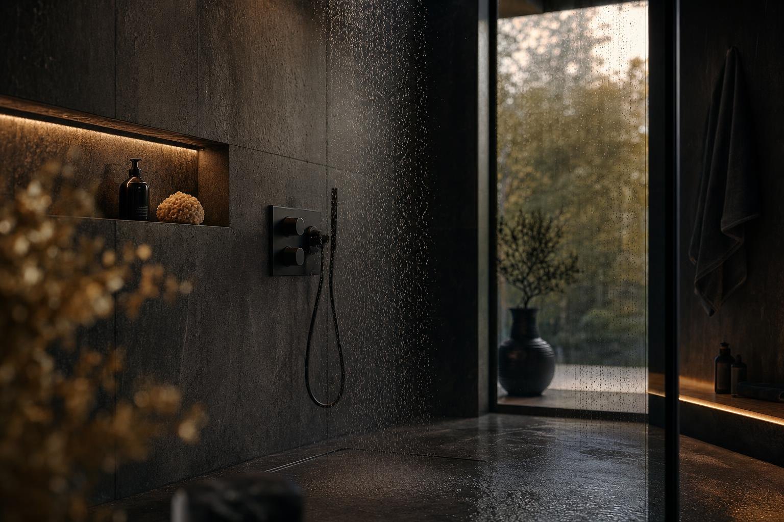 Bodengleiche Regendusche in Naturstein